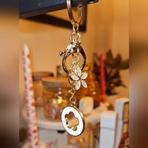 Gold and White Floral Keychain/Bag Charm